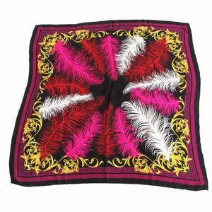 Versace Gurkha Logo Feather Print Scarf Black Size 85 X 85cm (33.46in) Ladies